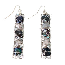 Load image into Gallery viewer, Long Silver Rectangular Pearl and Crystal Earrings