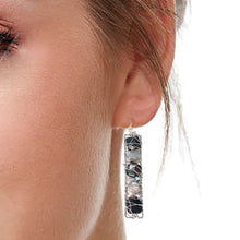 Load image into Gallery viewer, Long Silver Rectangular Pearl and Crystal Earrings