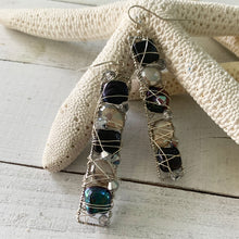 Load image into Gallery viewer, Long Silver Rectangular Pearl and Crystal Earrings