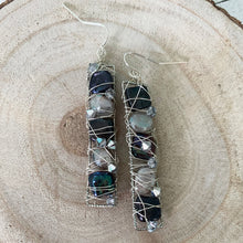 Load image into Gallery viewer, Long Silver Rectangular Pearl and Crystal Earrings