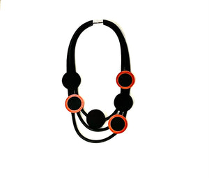 #N9 V Statement Rubber Necklace - Black on Red