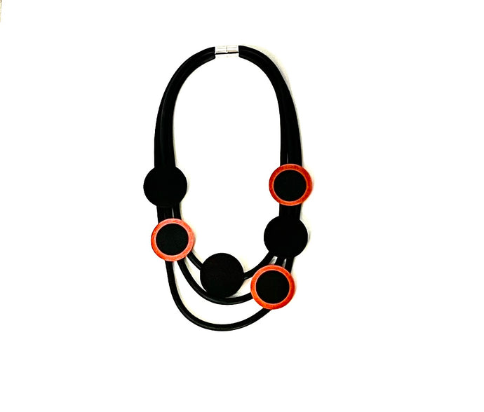 #N9 V Statement Rubber Necklace - Black on Red