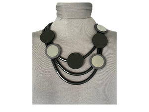 #N 9 V2 Statement Rubber Necklace - Silver on Black