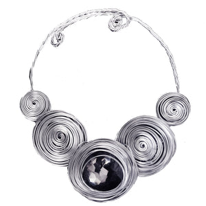 #N8 Statement Silver Aluminum Choker with Focal Black Crystal