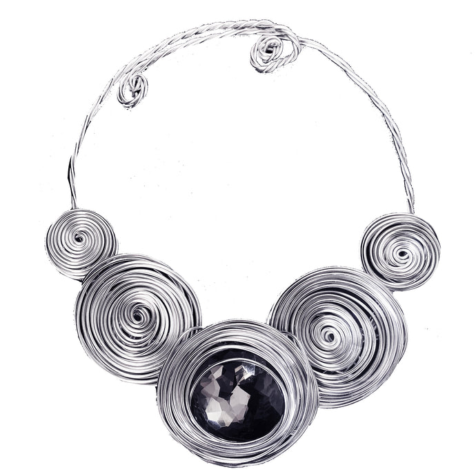 #N8 Statement Silver Aluminum Choker with Focal Black Crystal