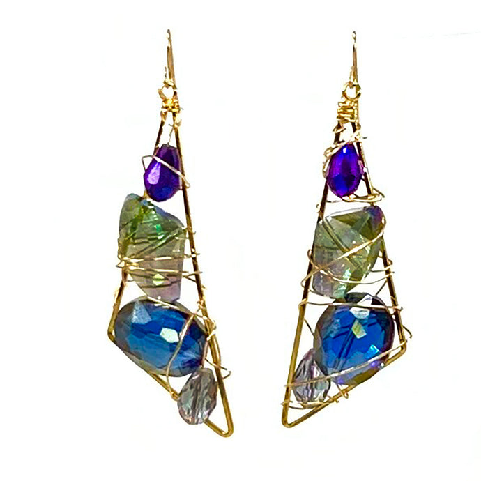 #E2A Dramatic Long Crystal Triangular Earrings