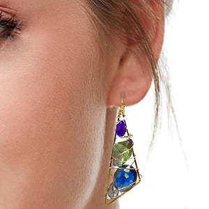 #E2A Dramatic Long Crystal Triangular Earrings