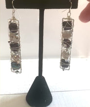 Load and play video in Gallery viewer, Long Silver Rectangular Pearl and Crystal Earrings
