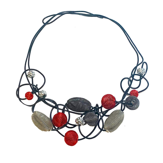 #N5  Aluminum Choker With Red Accent Beads