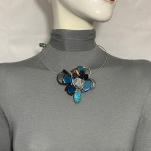 #N9C Blue Stone Abstract Floral Choker