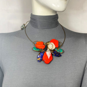 #N9B Necklace Flower Shape Red Semi Precious Choker